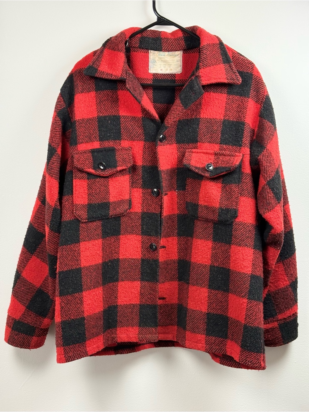 Vintage Big Bill Men's Red & Black Plaid Button-Up Jacket Size Large